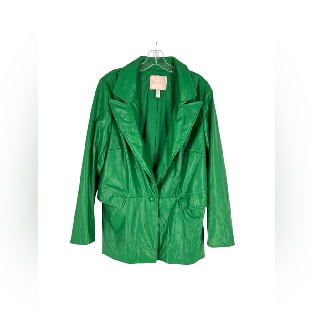 Anthropologie Faux Leather Blazer Womens Size 1X Green Lined Jacket by Hutch